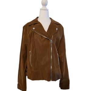 Miami Chic Boho Brown Faux Suede Zip Up Moto Jacket Size L EUC